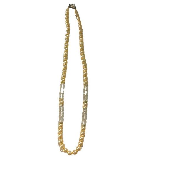 Necklace 12” Classic Pearl Rhinestone Beads Long Evening Wedding Unique Clasp - Picture 3 of 8